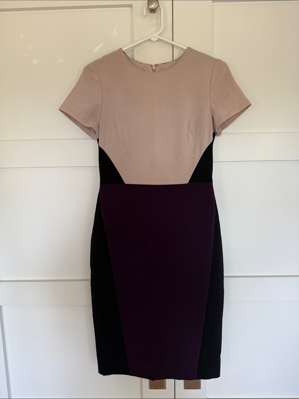Vince Camuto Mauve, Black & Deep Purple Colorblock Midi Dress
